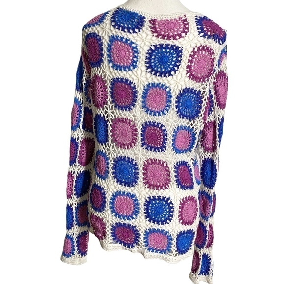 Haband Womens Medium Granny Square Purple & Blue with White Crochet Jacket - Picture 2 of 10